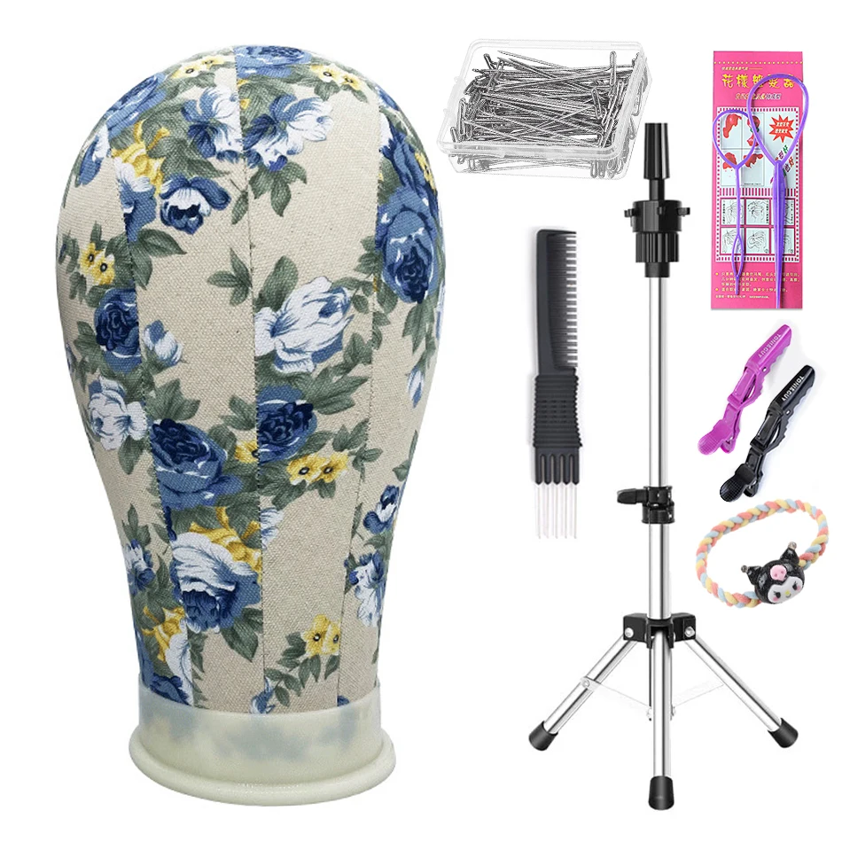 الملونة المطبوعة زهرة قماش رئيس مغطاة كتلة عارضة أزياء شعر مستعار حامل رئيس 21-23 بوصة تستخدم لصنع شعر مستعار تخزين والعرض