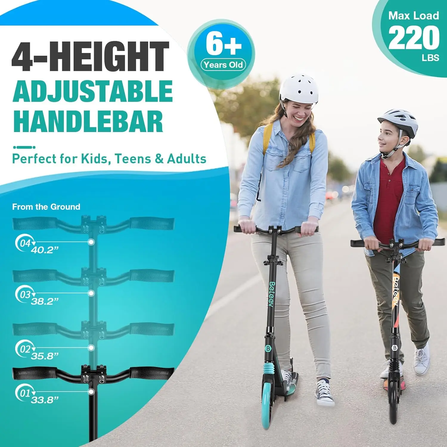 Scooters for Kids 6+ Years, Graffiti Folding Kick Scooter 2 Wheels for Teens, 4 Adjustable Handlebar, 200mm Big Wheels, 220lbs