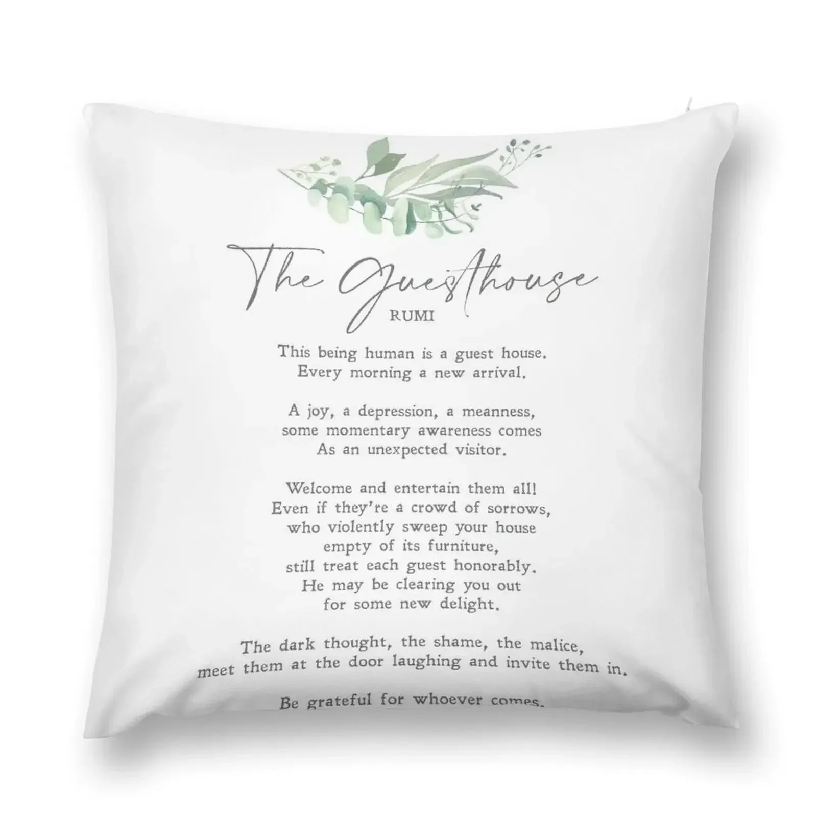 The Guest House Rumi Poem Persian Literature Emotions Print Wall Art Minimalist Quote Physical Print Throw Pillow