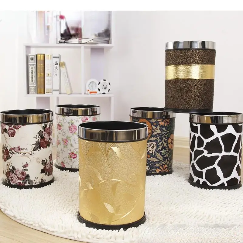 

Trash Can Without Lid Plastic Leather Garbage Home Waste Bins Wastebasket Kitchen Bin Round Storage Bucket