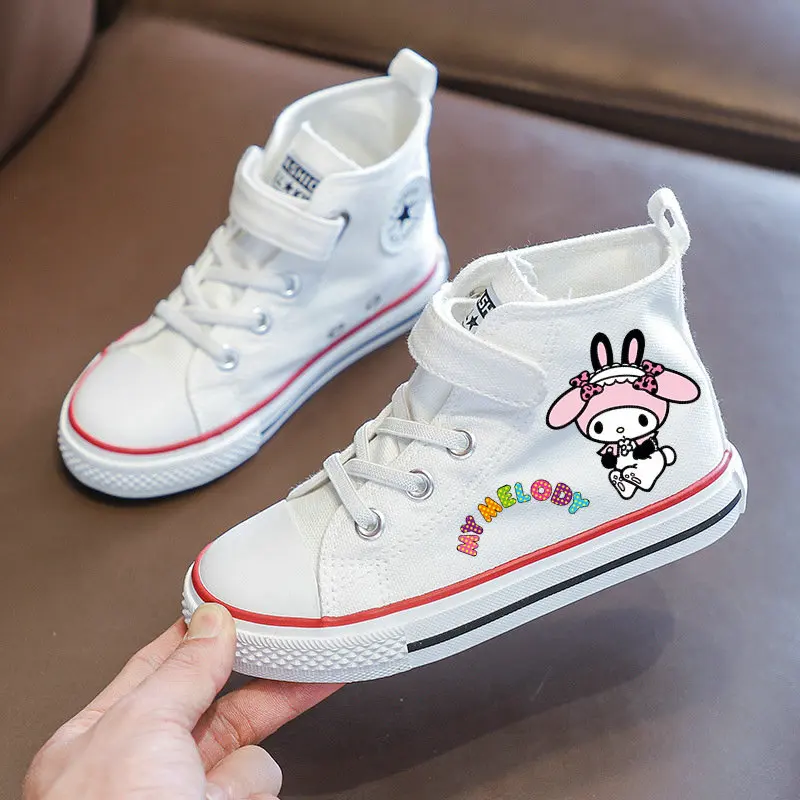 Children\'s Canvas Shoes Girls cartoon Kuromi Sneakers Students White Shoes Leisure sports shoes Melody tennis Sneakers Size25-36