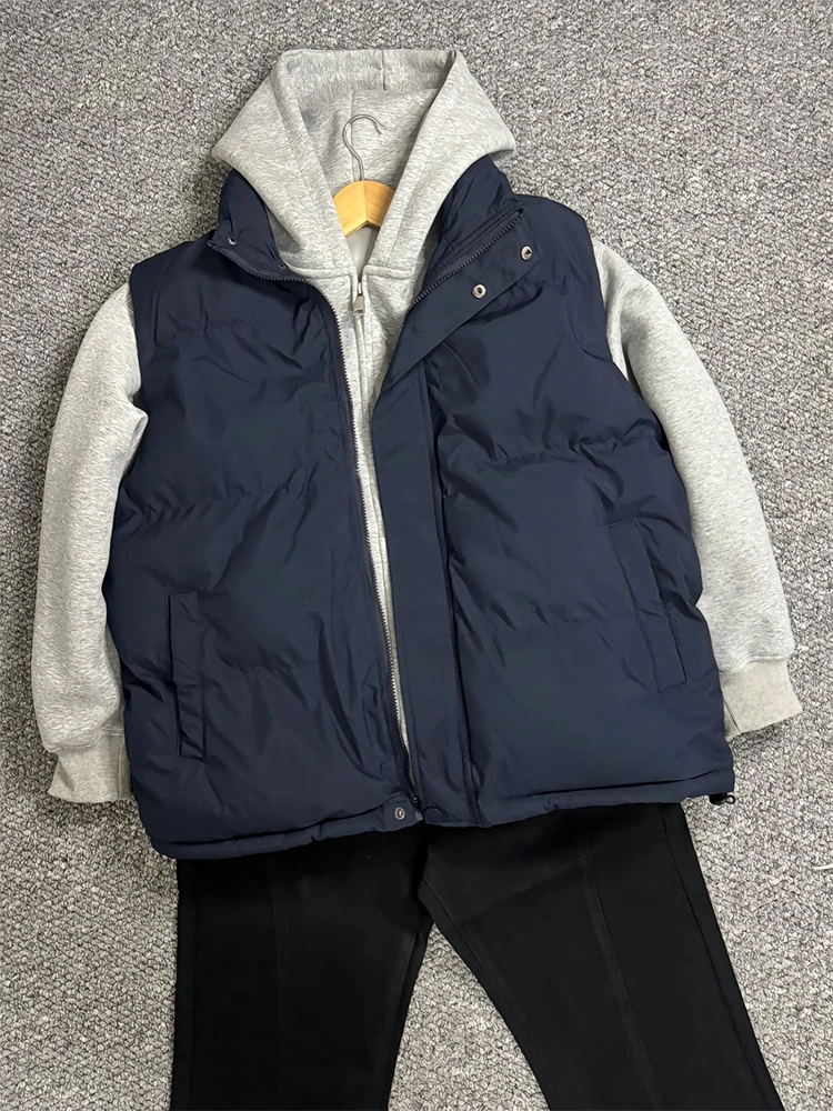 

Warm Thickened Fleece Lined Unlined Men's Cotton Vest Blue Autumn Winter Outerwear Waterproof Zipper Closure Regular Fit