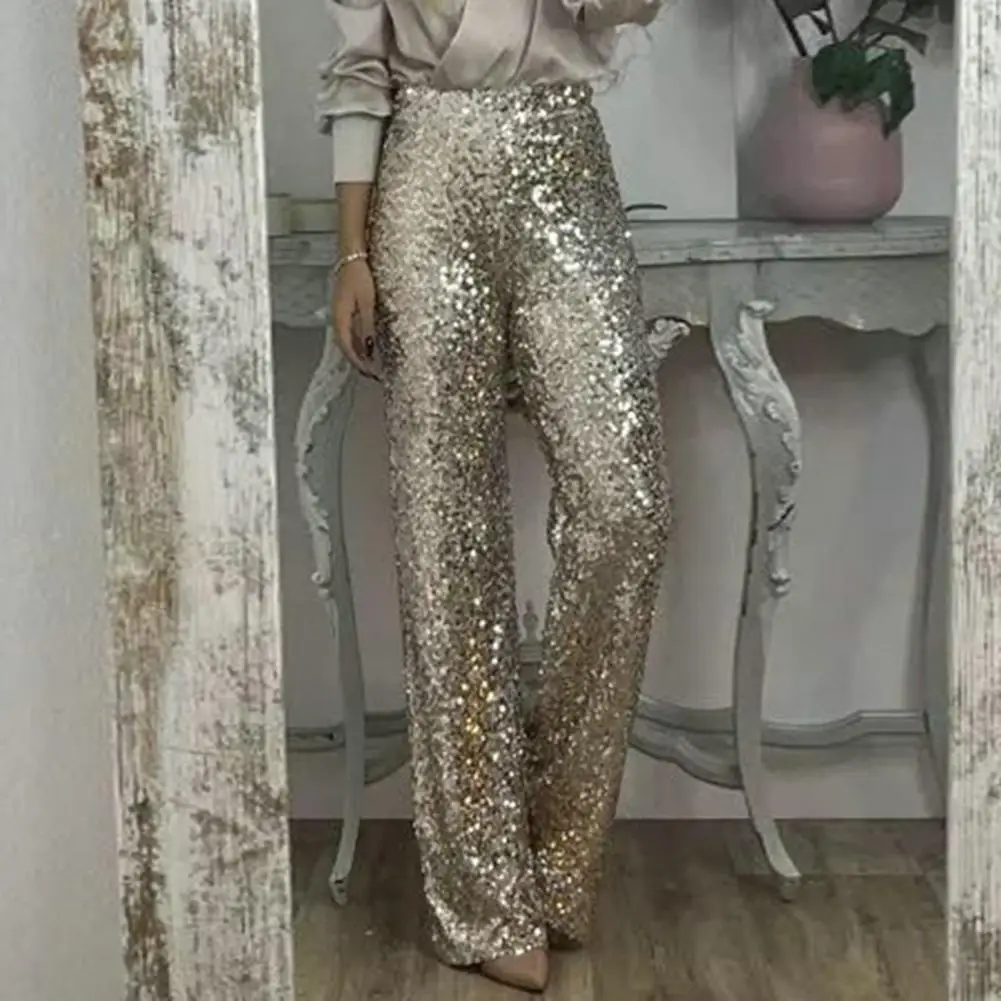 2024 new fashion women's elegant trouser Glitter High Waist Bell-bottomed Sequins Pants Female clothing outfits for women