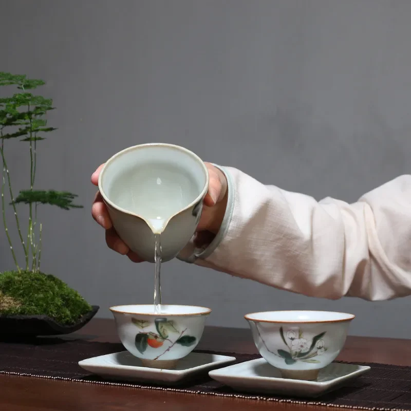 Chinese Ru Kiln Ceramic Teacup Travel Meditation Cup Hand Painted Boutique Tea Bowl Master Cup Handmade Tea Set Accessories