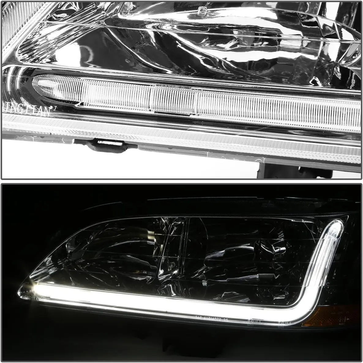 Pari of Headlights With LED DRL Bar Compatible with 98-02 Accord, Chrome/Amber, HL-LB-HA98-CH-AB