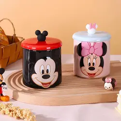 Kawaii Disney Animation Mickey Minnie Home Ceramic Mug Cartoon Cute High Value Mug Coffee Cup with Cover Birthday Gift Wholesale