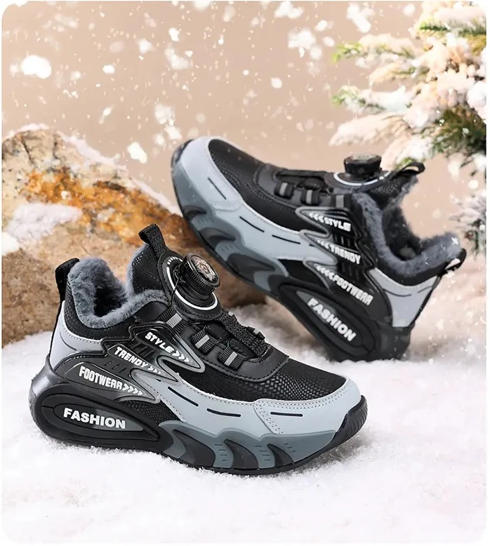 Детские зимние босиком, маленькие/большие/детские кроссовки с широким носком, теплые детские кроссовки на подкладке из искусственного меха на липучке, детская обувь