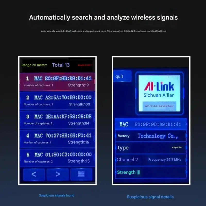 Ai Smart RF Anti-Spy Bug Detector Automatically Searches and Analyzes Wireless Signals