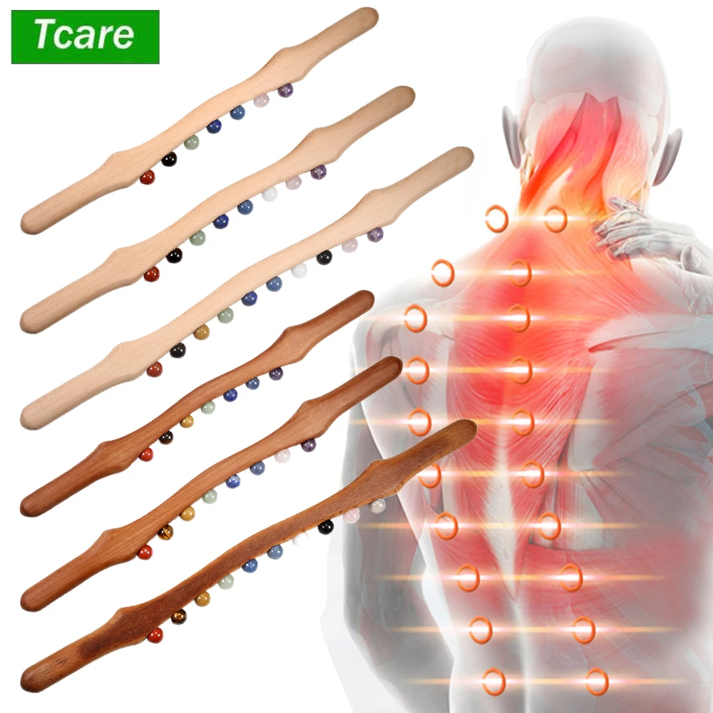 

Tcare Wood Massage Stick 10 Jade Stone Beads Massage Roller Wooden Trigger Point Massage Tools for Muscle Release Back Neck Body