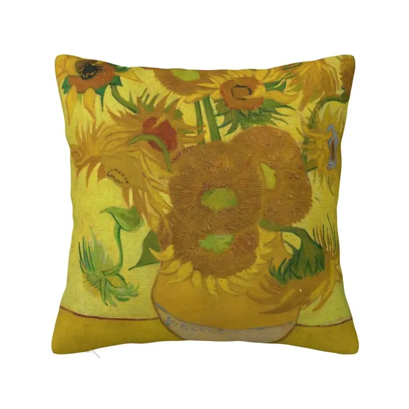 Luxury Vase With Twelve Sunflowers Cushion Cover Velvet Vincent Van Gogh Painting Throw Pillow Case for Living Room