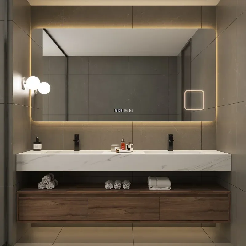 Wholesale Light Luxury Rock Slab Integrated Basin Solid Wood Bathroom Cabinet Combination Sink Toilet Washbasin