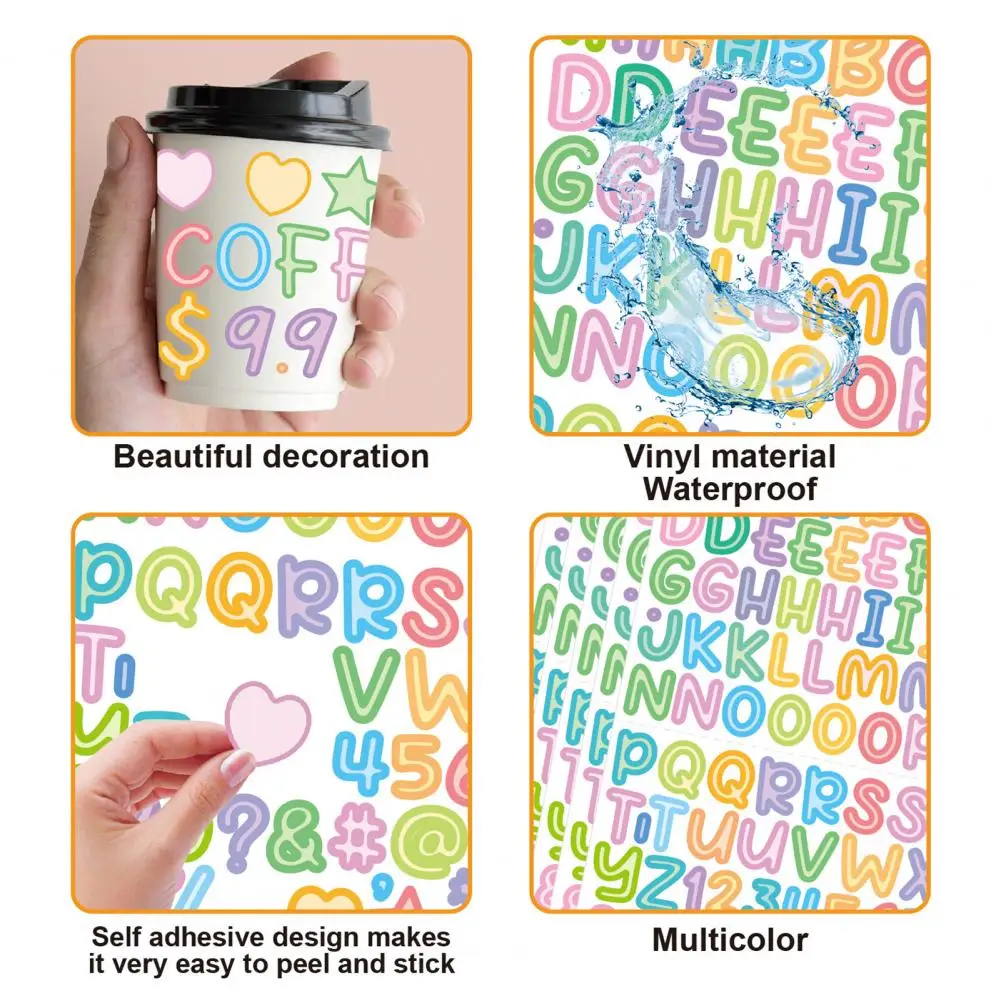 15 Sheets Cartoon Alphabet Stickers Set Letters Numbers Stickers Vinyl Alphabet Stickers for Crafts Scrapbook Water Bottles