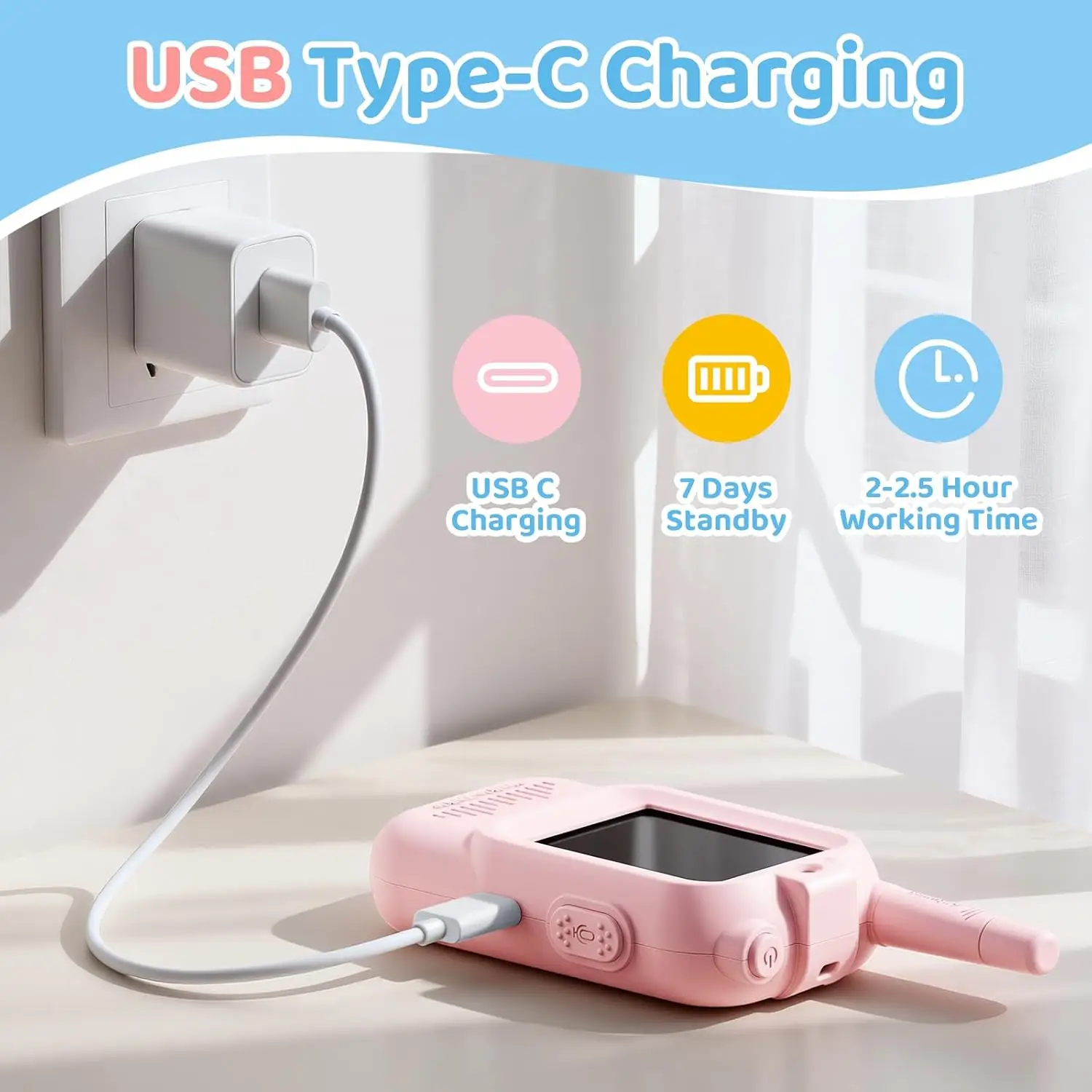 2팩 충전식 어린이 비디오 워키토키 HD 카메라 및 음성 변조 기능 포함 소년 소녀 생일 장난감 선물 게임 3-12세용