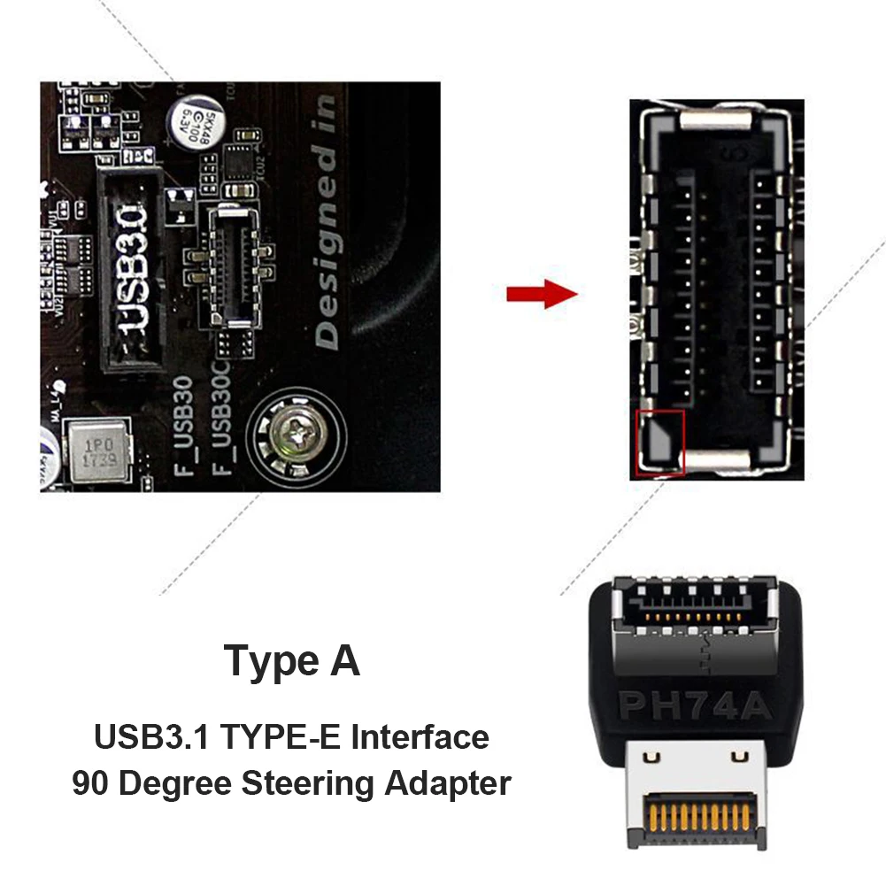 USB Loại C Nội Bộ Đầu Adapter Có Vỏ USB 3.1 Loại E 90 Độ Chuyển Đổi Máy Tính Đính Kèm