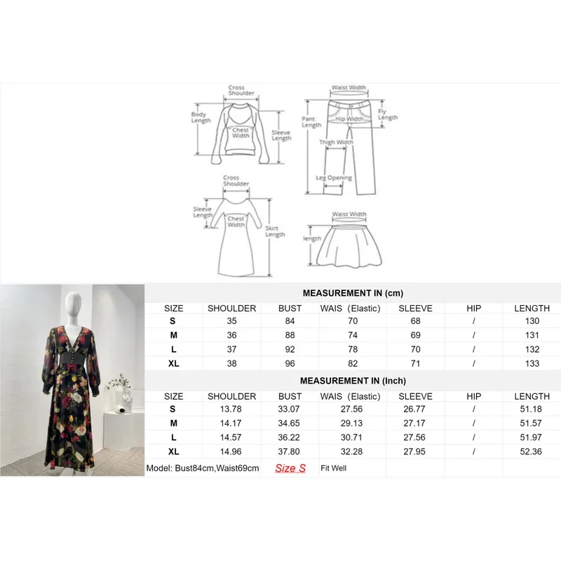 Black Summer Holiday 2024 New High Quality Pure Silk Flower Print Full Sleeve Deep V-neck Diamonds Shirred Women Midi Dress