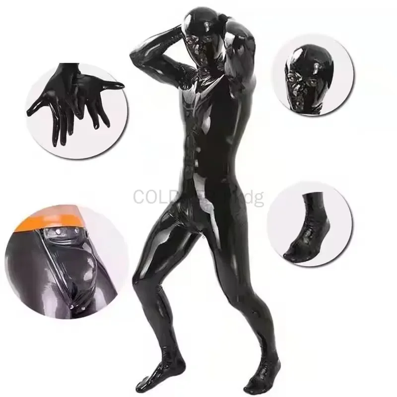 Body masculino de látex metálico brilhante, macacão apertado de pele de corpo inteiro, macacão de borracha vermelho e preto para roupa de balada, dramatização de halloween