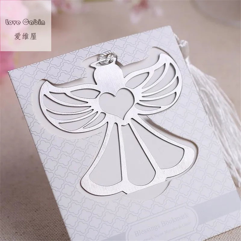 Angel Silver Metal Bookmark Boxed For baptism Baby Bridal Shower Christening Wedding Favours Bomboniere 60pcs Home Party Favor