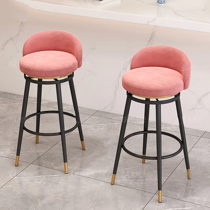 Metal Swivel Bar Chair Pink Counter Barstool Metal Table Kitchen Bar Stool Modern Nordic Cadeira Giratoria Restaurant Furniture