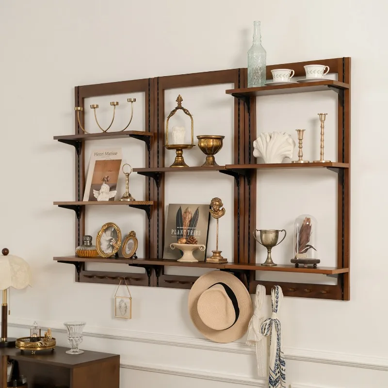 Medieval solid wood wall rack wall hanging adjustable laminate baffle module combination home display rack