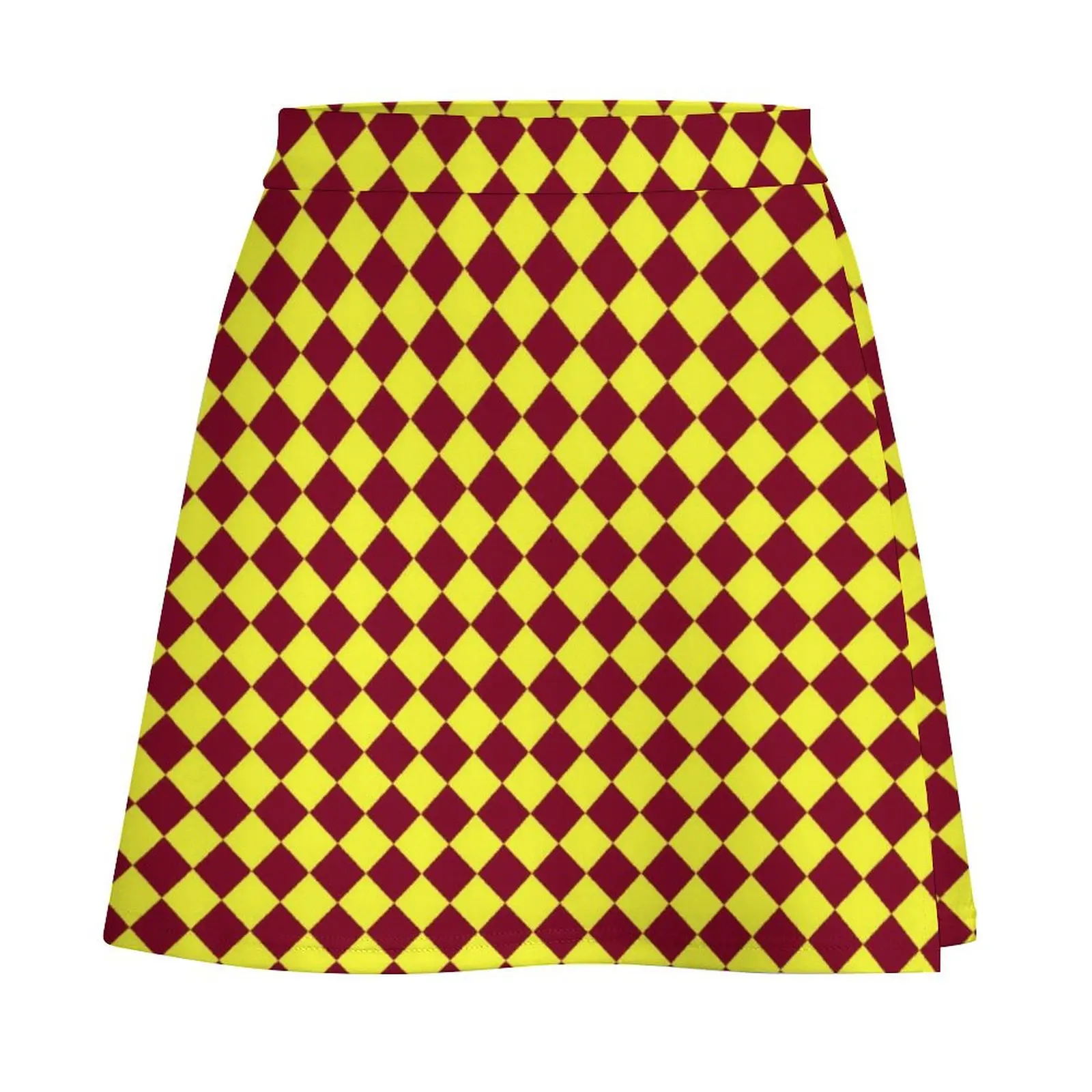 Electric Yellow and Burgundy Red Diamonds Mini Skirt Skirt satin Clothing 90s aesthetic