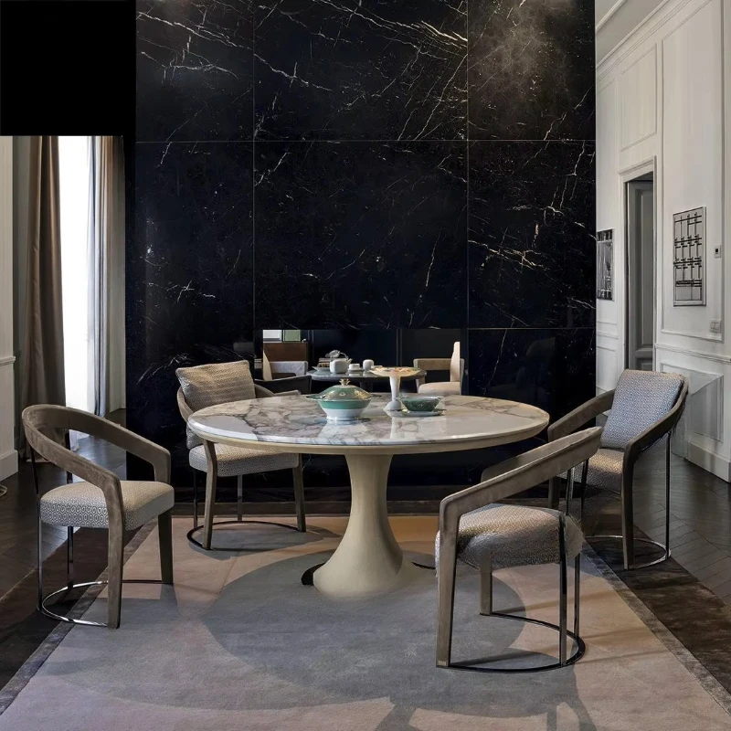 

Furniture Luxury Hotel Restaurant Round Dining Furniture Dining Table Chair Set Marble Top Dining Table