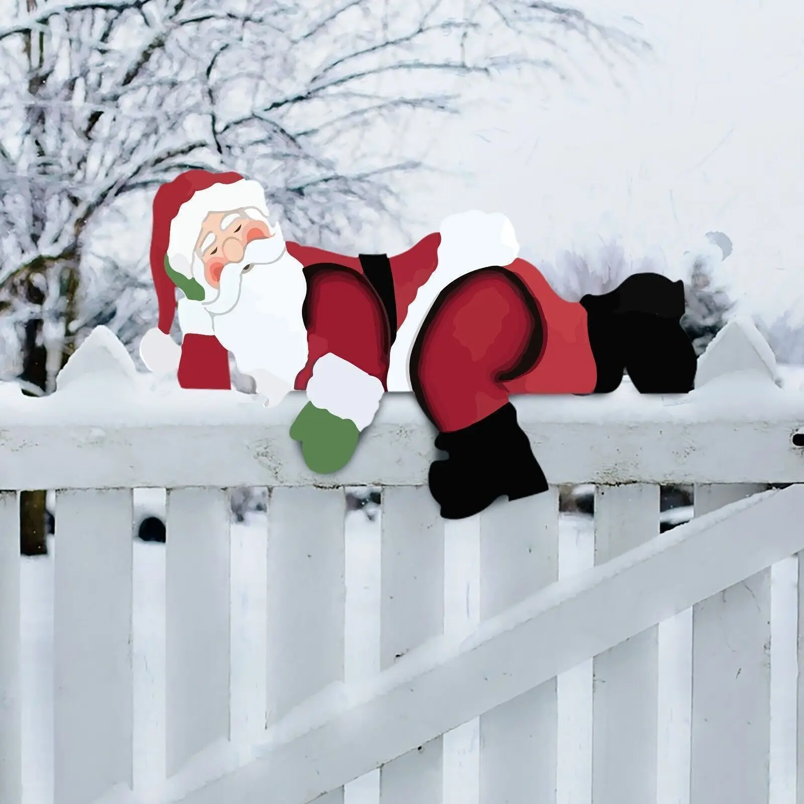 Christmas Ornament Santa Claus Reindeer-Santa Claus Fence Peeker Christmas Decor Outdoor Festivity To The Occasion Navidad 2025