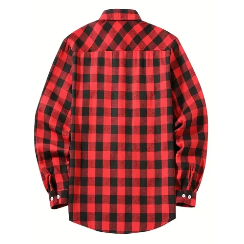 Imagen 2 del producto Camisas para hombre de un solo pecho clásico a cuadros inteligente Casual camisa de franela de manga larga pecho dos bolsillos diseño primavera otoño hombres Tops