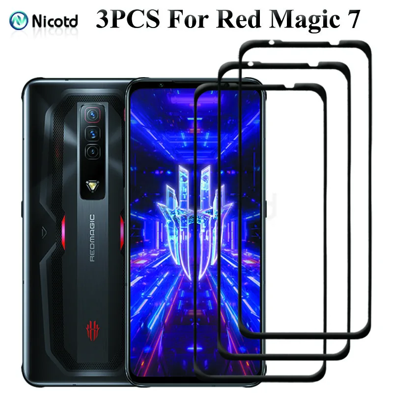 3PCS/Lot Full Cover Full Glue Tempered Glass Screen Protector For ZTE Nubia Red Magic 7 6.8