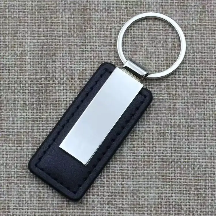 Einfacher Leder-Schlüsselanhänger, rechteckig, Edelstahl, Metall, Herren-Schlüsselring, Auto-Geschenk, Schlüsselanhänger, exquisiter Modeanhänger, Großhandel – Detail 2