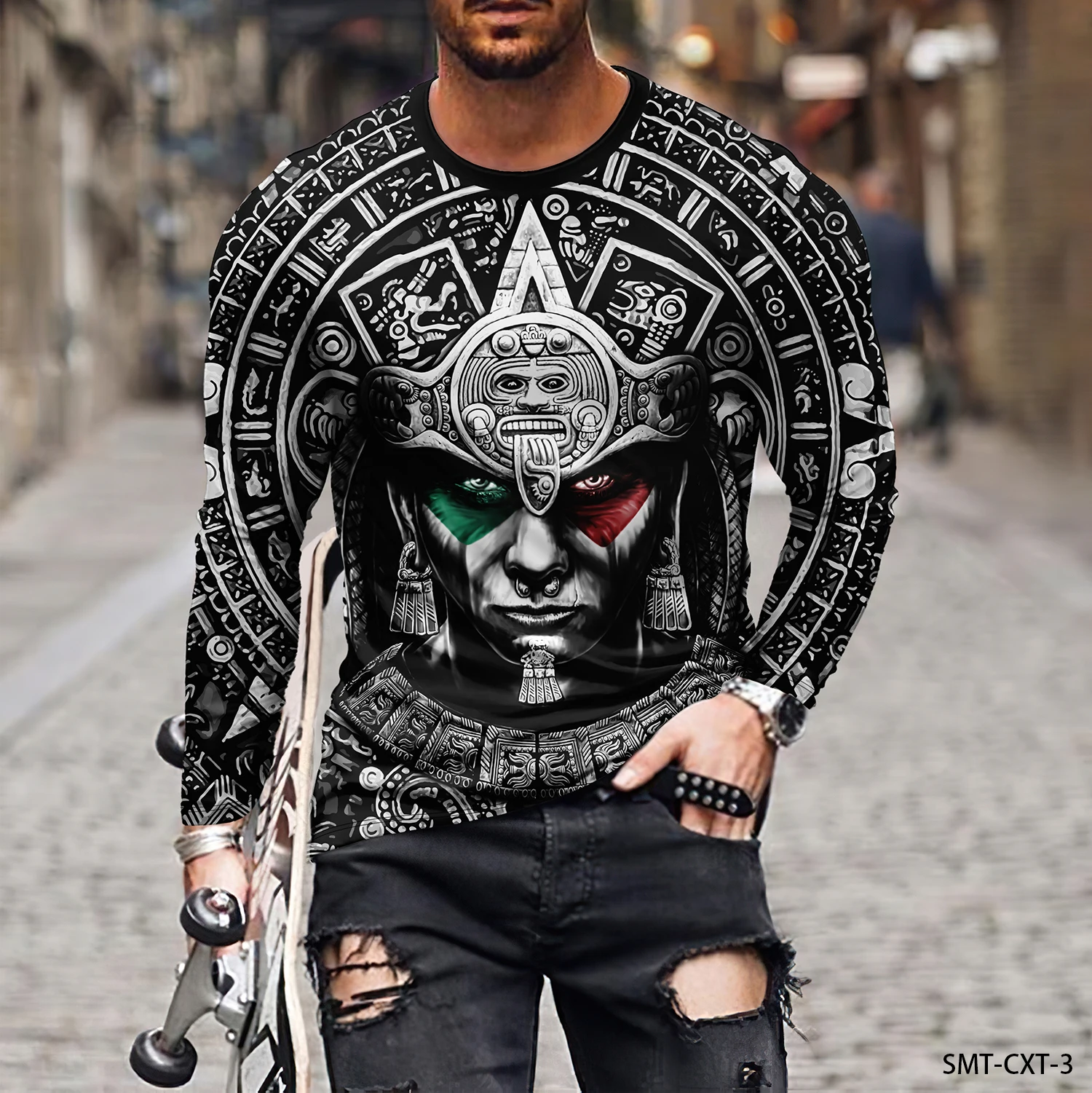 Men's 3D Printing Autumn Men's O-Neck T-shirt Casual Long Sleeve Large Pullover Fashion Top Street Clothing Men's Clothing