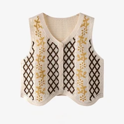 Woman Crochet Vest with Flower Embroidery Button Front Sleeveless Blouse Open Knit Waistcoat Top Summer Vacation Outfit