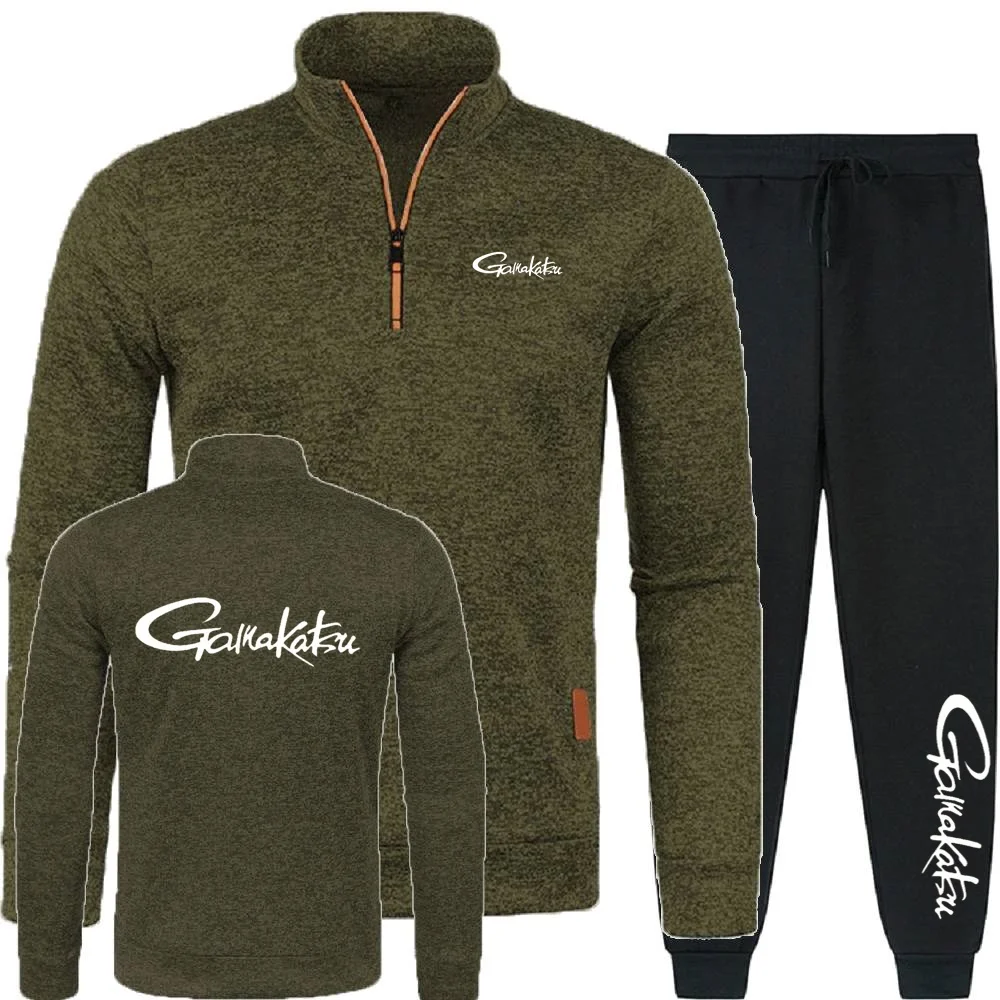 Männer 2Pcs Sets Hoodies Hosen Sportswear Sweatshirts Halb Zipper Weiche Fleece Rollkragenpullover Gamakatsu Angeln Herren Pullover
