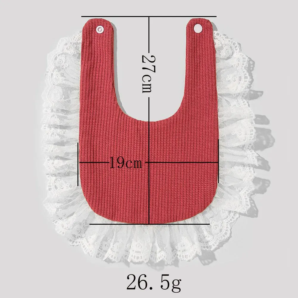 Babero de gasa de encaje de algodón con volantes para bebé, toalla de Saliva de alimentación para recién nacido, paño para eructar con botón, Color sólido