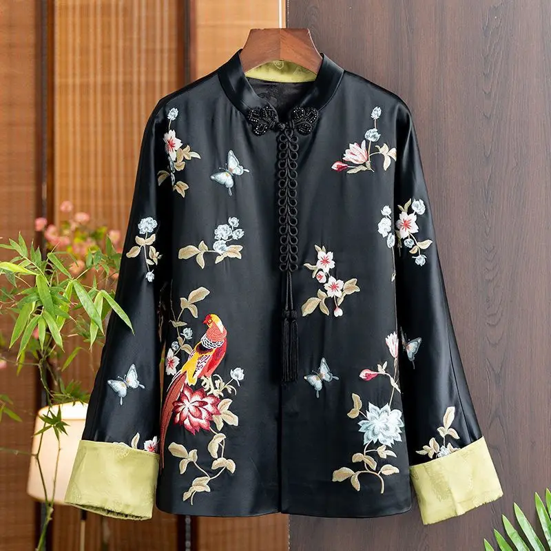 China-Chic Stil Essigsäure Kurzen Mantel frauen 2023 Frühling Neue Schwerindustrie Stickerei Design Lose Vielseitig Top