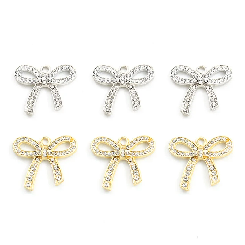 100PC/lot Bowknot Pendant Charm Crystal Bow Tie Dangle Charms 19x22mm Fit for Bracelet Necklace Keychains Making view 4