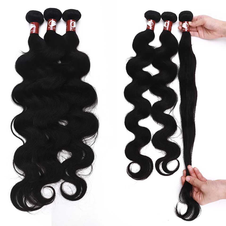 MY-LADY 8-30inches Brazilian Body Wave Human Hair Double Weave Bundles 1/3PCS Natural Black Remy Real Hair Extensions for Women