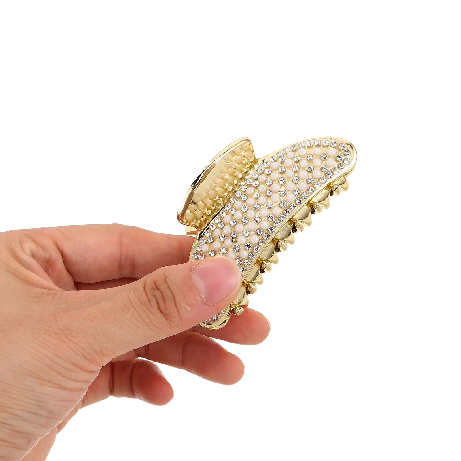 

3Pcs Decorative Claw Clips Gold Plated Jumbo Rhinestone Pearl Hair Clamp Nonslip for Thick Long Hair Sparkly Updo Fashion