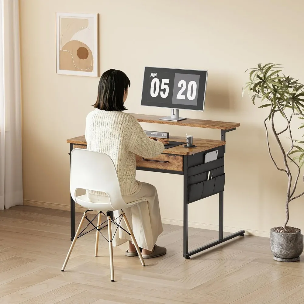 Compact Desk with Drawers and Monitor Stand for Small Spaces, Office, Bedroom and Vanity Use - view 3