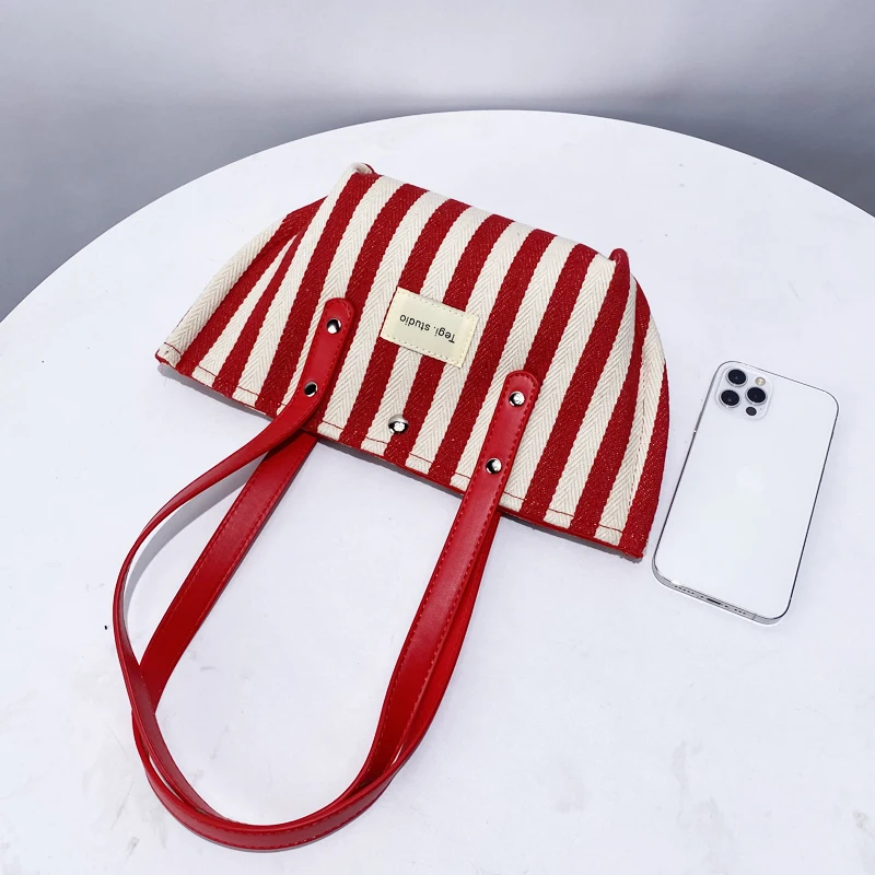 Japan Style Striped Canvas Bags For Women Luxury Designer Handbags And Purses 2024 New In Letters Small Underarm Cloth Shoulder