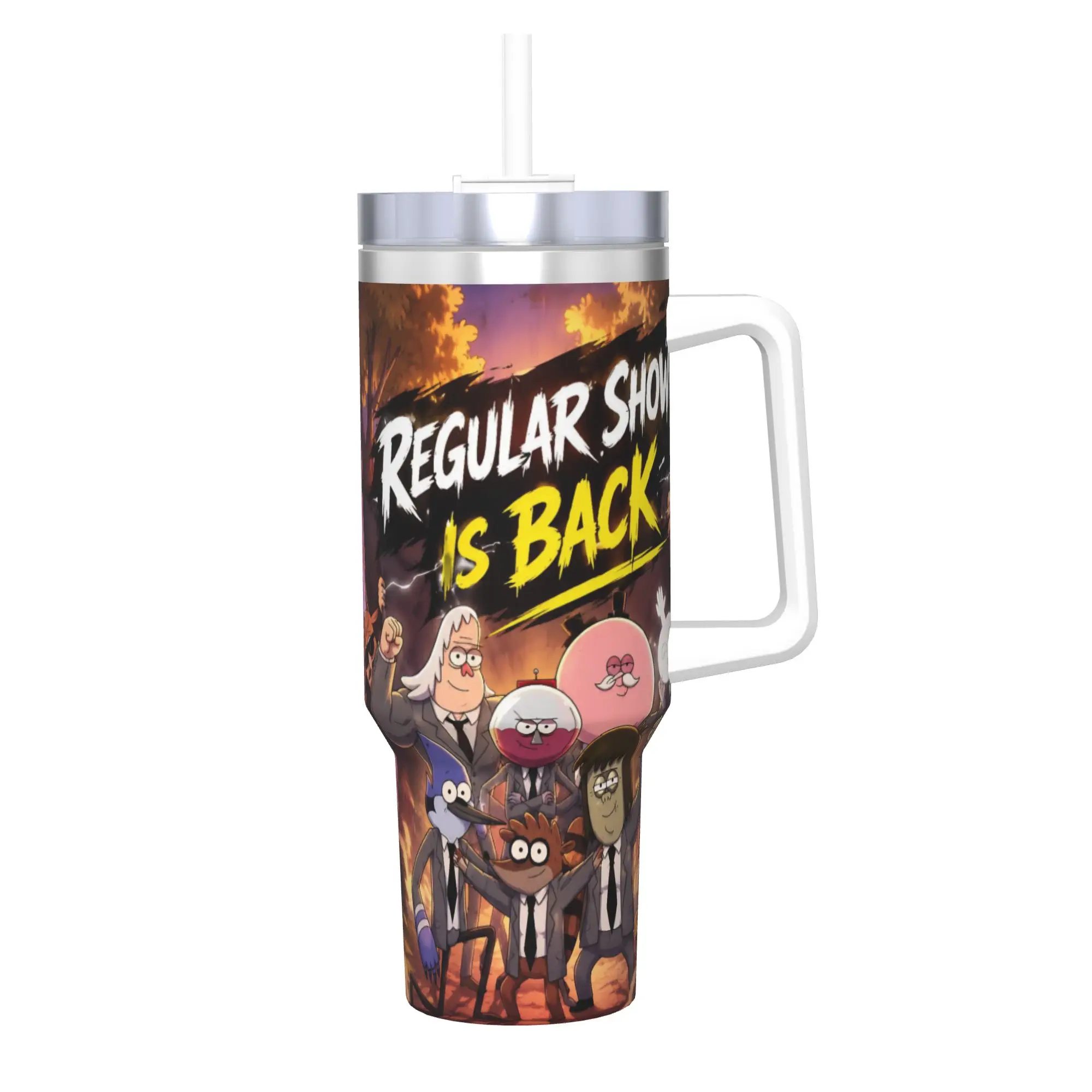 Regulars Show Cartoon Character Tumbler With Straw  Stainless Steel Travel Mug Double Wall Vacuum Insulated for Cold Or Hot 40oz