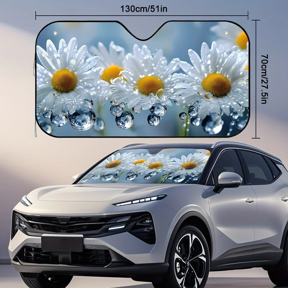 1pc Daisy Raindrops Car Sun Visor Multi-Layer Sunshade for Extreme Weather, Weatherproof Vehicle Accessory Universal