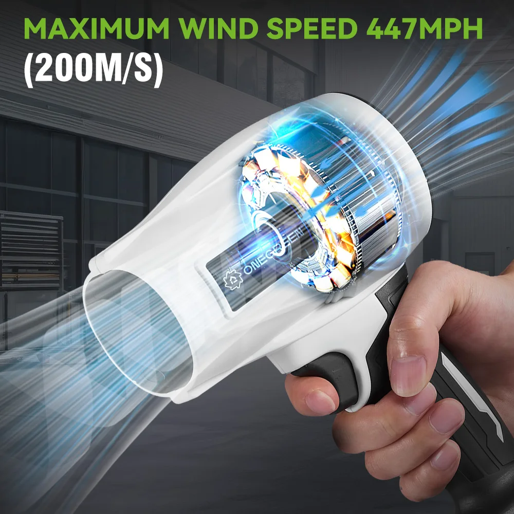 ONEGREEN 2000W Brushless Electric Turbo Blower Jet Fan 200M/S Handheld Air Blower Violent Blowing Tool for Makita 18V Battery