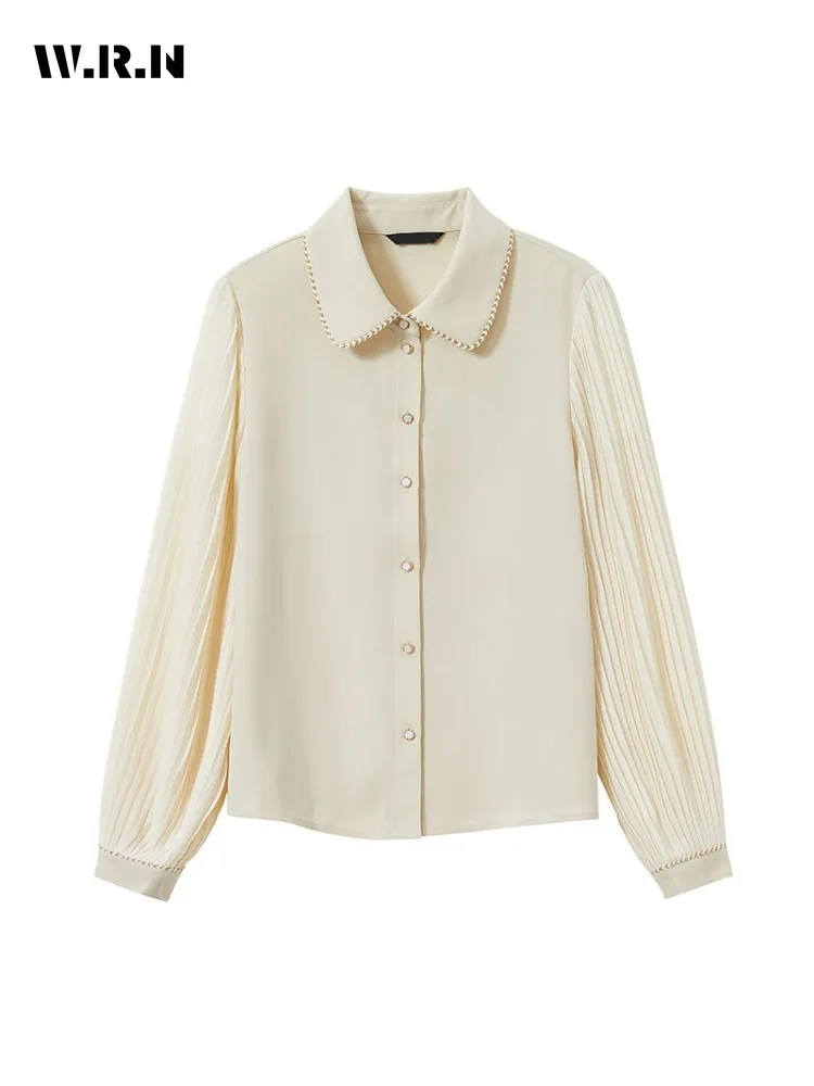 

French Elegant Style Turn Down Collar Patchwork Luxury Blouses 2025 Winter Women Office Lady Long Sleeve Simple Shirts Top