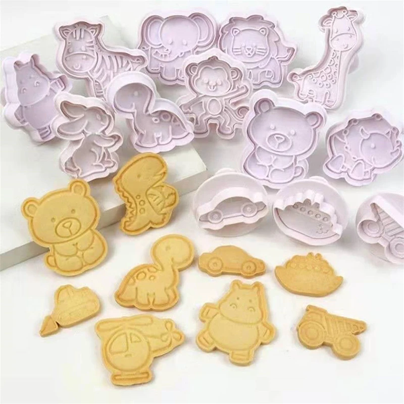 

4 Pcs Set 3d Cartoon Dinosaur Flower Animal Plunger Spring Cookie Cutter Forms Mold Baking Stamp Embosser Frame Diy Protrusion