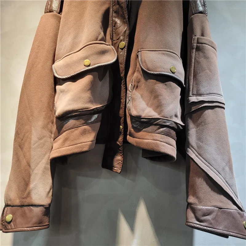 Setelan Dua Potong Berbahan Fleece dan Tebal untuk Wanita, Celana Longgar Bergaya dengan Kantong Besar, Jaket Kulit Bergaya Keren dengan Gesper untuk Musim Gugur dan Musim Dingin