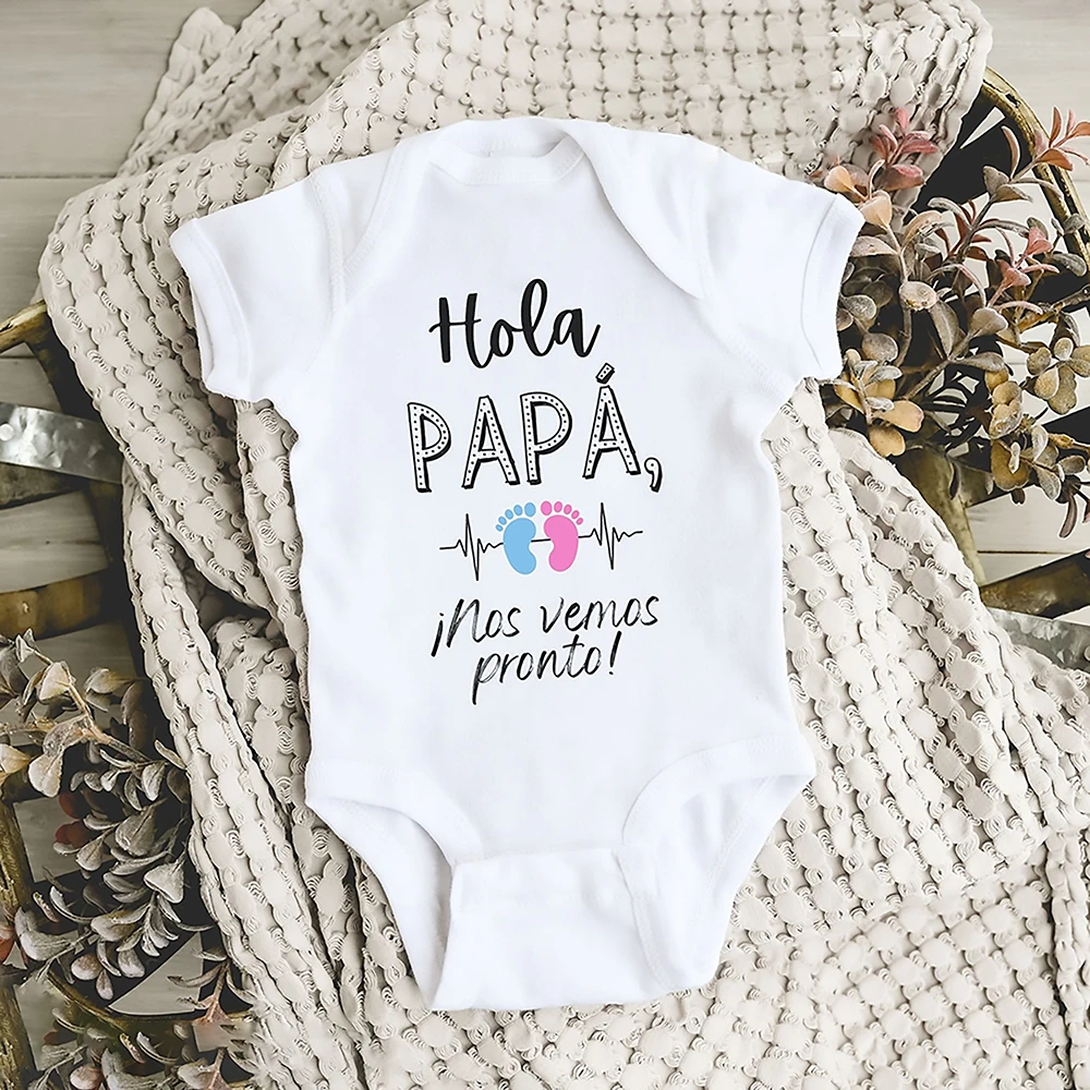 Hello Dad We'll See You Soon Baby Announcement Newborn Bodysuit Pregnancy Reveal Clothes Baby Coming Soon Gifts