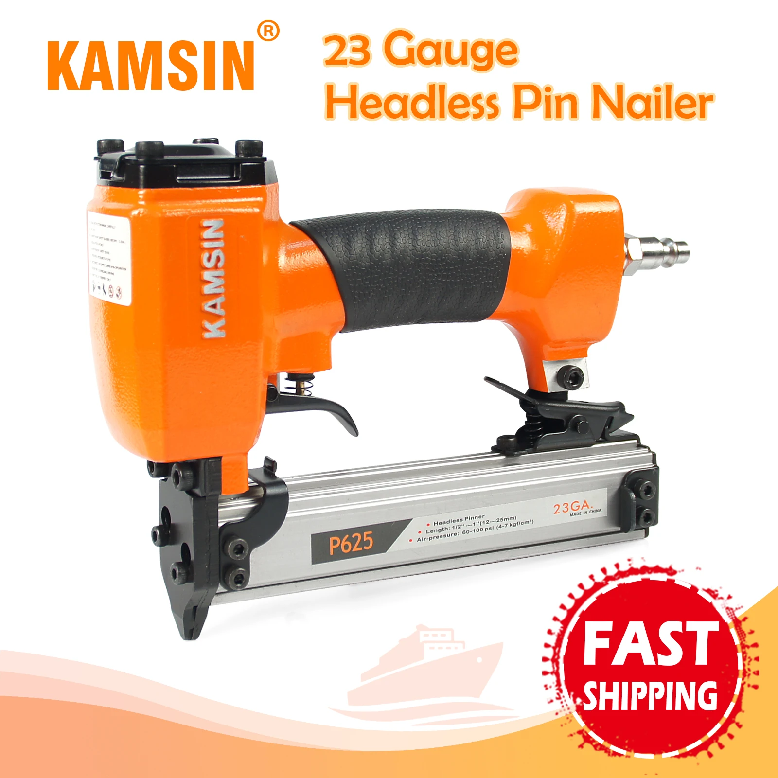 

KAMSIN P625 23 Gauge Pneumatic Headless Pinner, Fits 10-25mm Pin Nails, Air Power Finish Nailer, for Interior Decoration