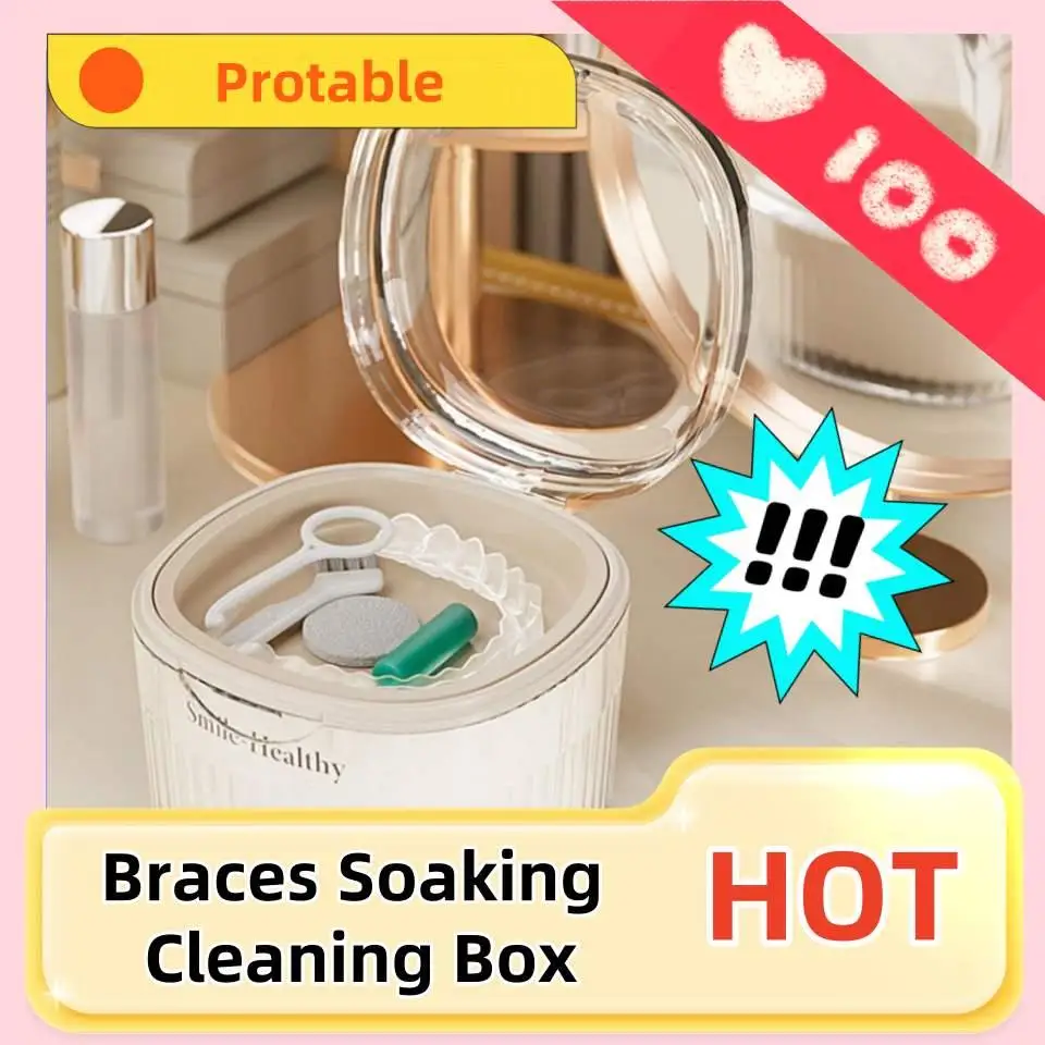 

Orthodontic Retainer Braces Storage Box Soaking Invisible Teeth Denture Cleaning Tooth Storage Portable Belt Case