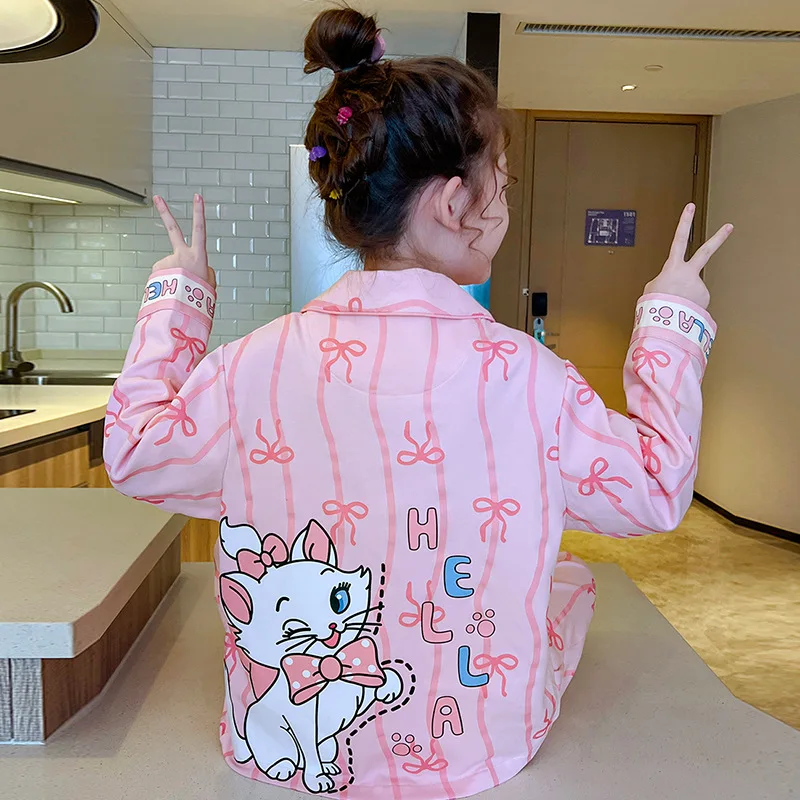 

Детская пижама Sanrio с воротником и длинными рукавами, милая фиолетовая детская домашняя одежда из чесаного хлопка для детей среднего и большого размера