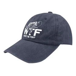 WTF Where's The Fish Hats for Man Fishing Here Fishy Fishy Hats for Men Baseball Funny Trucker Men Black Gym Caps Navy Blue